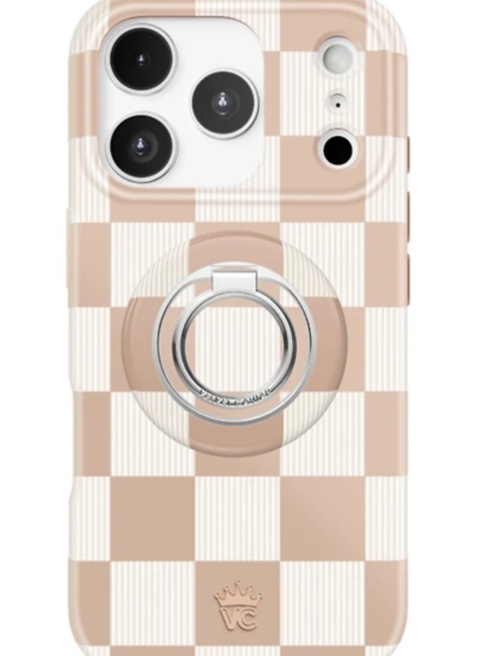 Velvet Cavier Nude Checkered Case for Iphone 17 Pro with phone grip/Stand
